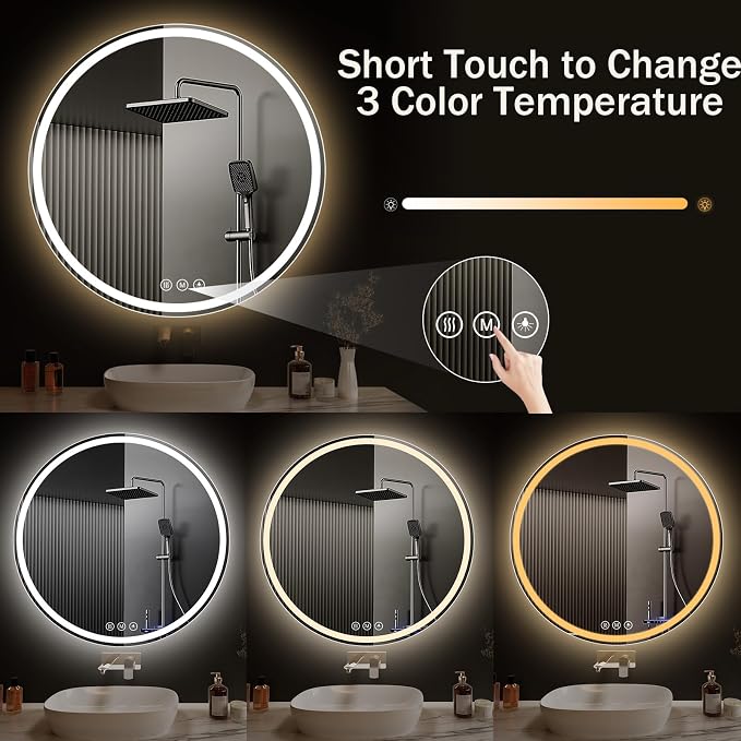 LED Bathroom Mirror 30 Inch Round Bathroom Mirror - Image 3
