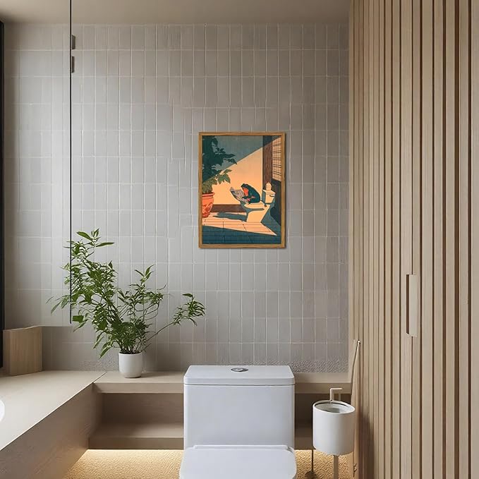 Funny Frog Bathroom Wall Art, Cute Japanese Frog in Toilet Wall Decor, - Image 2