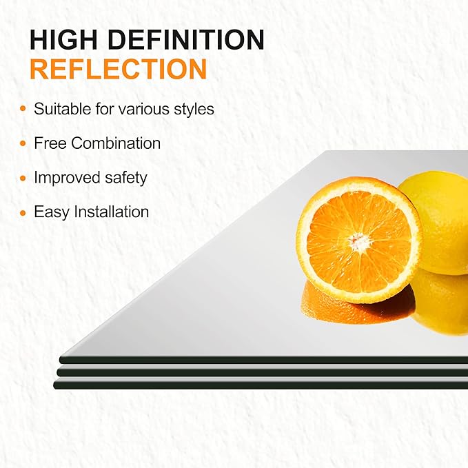 Delma Frameless Mirror Tiles 16"x12"x8 Pcs Wall Mounted, Shatter Resistant Full - Image 4