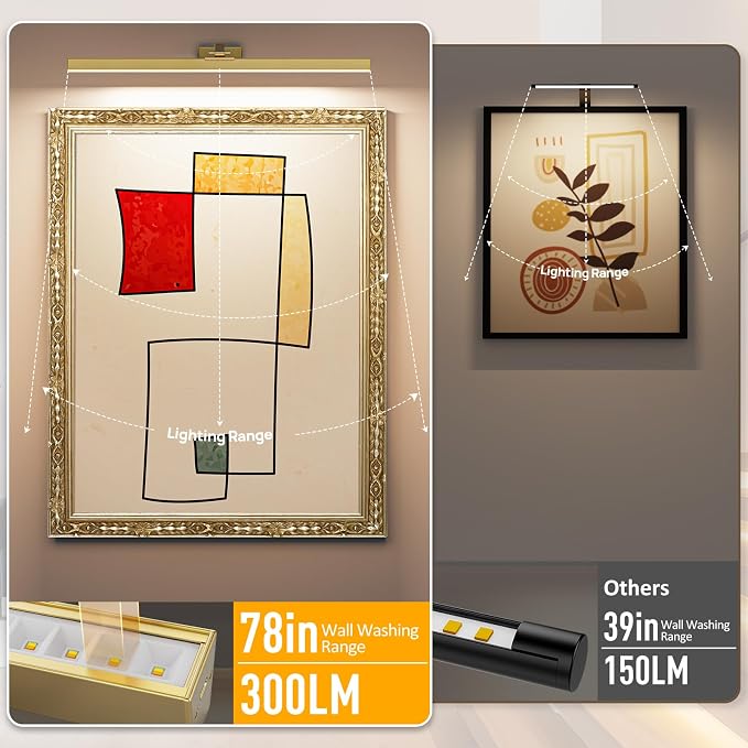 Afyuol Picture Lights for Wall, Brushed Gold Battery Operated Picture Light - Image 2