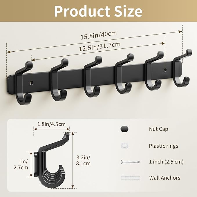 pickpiff Coat Rack Wall Mounted Heavy-Duty: Metal Coat Hanger 6 Hooks - Image 6