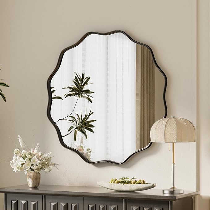 VooBang Black Scalloped Circle Mirror, Hanging Leaning by VooBang