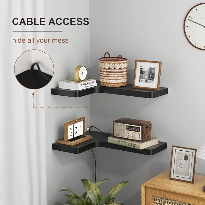 fuqing Corner Floating Shelves for Storage, Solid Wood, Wall Mount Wooden - Image 4