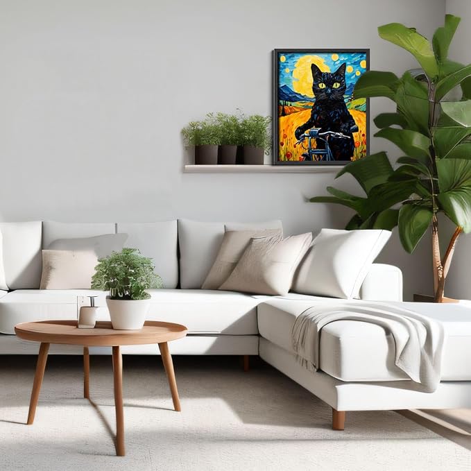 Hamduker Van Gogh Wall Art Cat Poster Starry Night Funny Bathroom Vintage Wall - Image 3