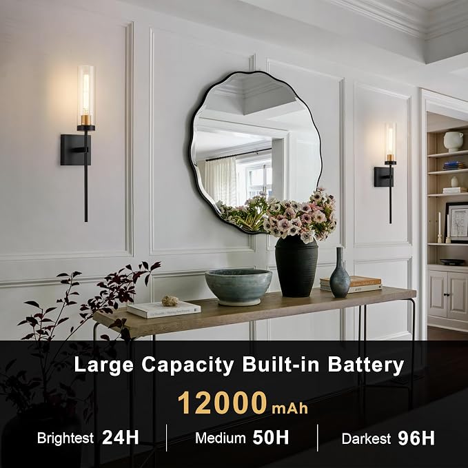 SANTOSTOCK Battery Operated Wall Sconce Set of 2, Rechargeable Wall Lights - Image 3