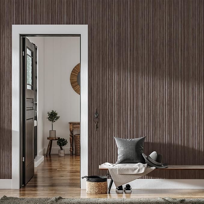 Tempaper Textured Brown & Metallic Silver Faux Grasscloth Removable Peel and - Image 9