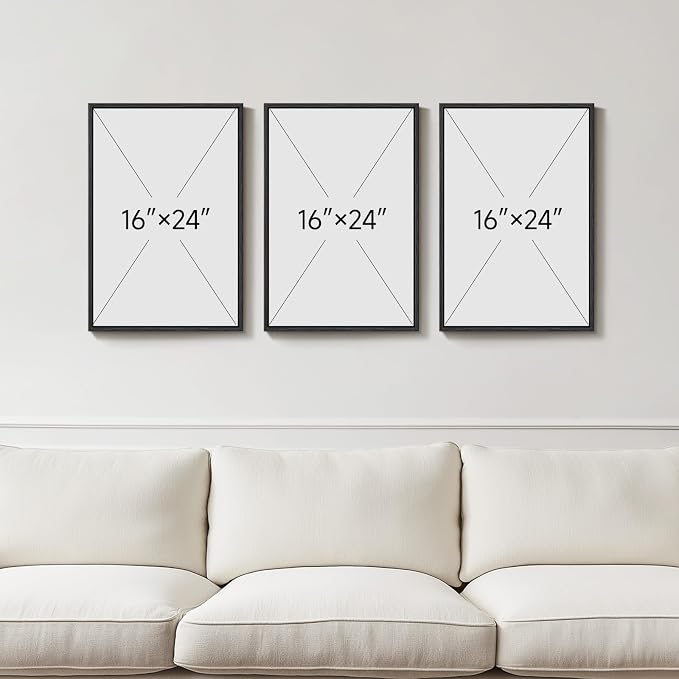 Framed Blue and Grey Abstract Wall Art, 3 Piece Modern Canvas Prints Paintings - Image 3