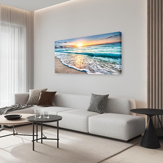 Baisuart S02298 Canvas Prints Wall Art Beach Sunset Ocean Waves Nature Pictures - Image 4