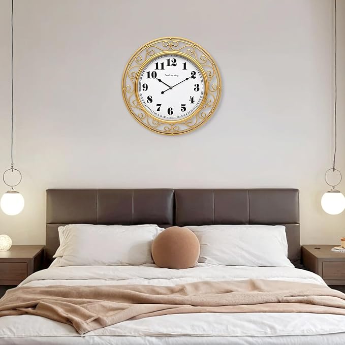 SwallowLiving 24 Inch Vintage Iron Large Metal Frame Gold Wall Clock Silent - Image 5