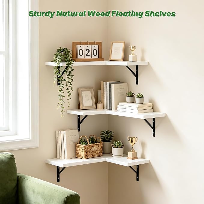 NATURE'S SOURCE Corner Floating Shelves Set of 3, Corner Shelves Wall Mounted - Image 4