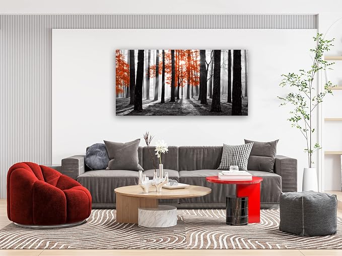 Cao Gen Decor Art S06662 Wall Art Canvas Painting Red Tree in Black and White - Image 8