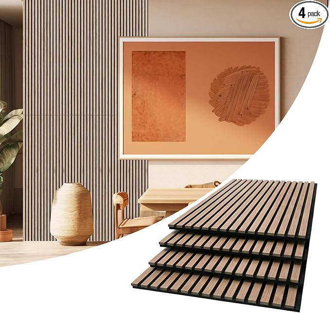 AKUMAX 4 Pack Acoustic Panels, Wood Slat by AKUMAXWOODWALLPANELS