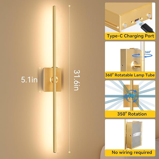 Ouyulong Battery Operated Wall Sconces Set of 2, 10000mAh Wireless Rechargeable - Image 5