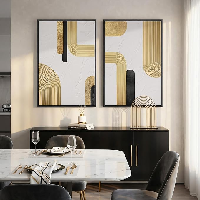 Large Framed Gold Abstract Wall Art Set of 2 - Image 8