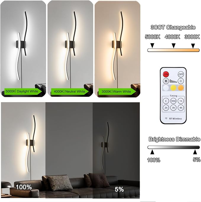 Daunton Modern Black Plug in Wall Sconces Set of 2 - Image 4