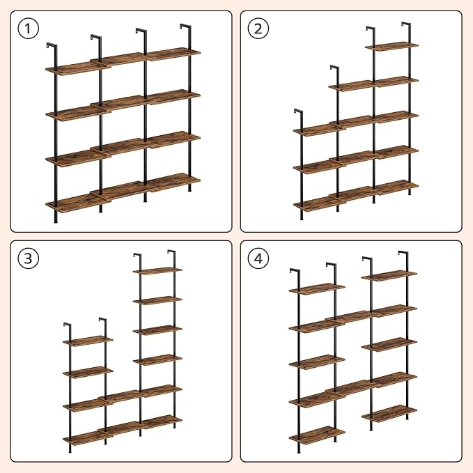 HOOBRO DIY Ladder Shelf, 6-Tier Wooden Wall Mounted Bookshelf, Narrow Bookcase - Image 6