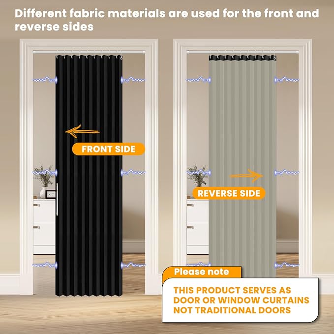 AJAZZ 100% Blackout Accordion Doors Interior Magnetic Door Curtain Folding - Image 2