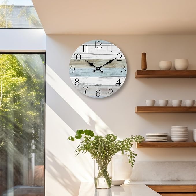 Wall Clock, 12 Inch Wall Clocks Battery Operated Silent Non Ticking, Wooden - Image 2