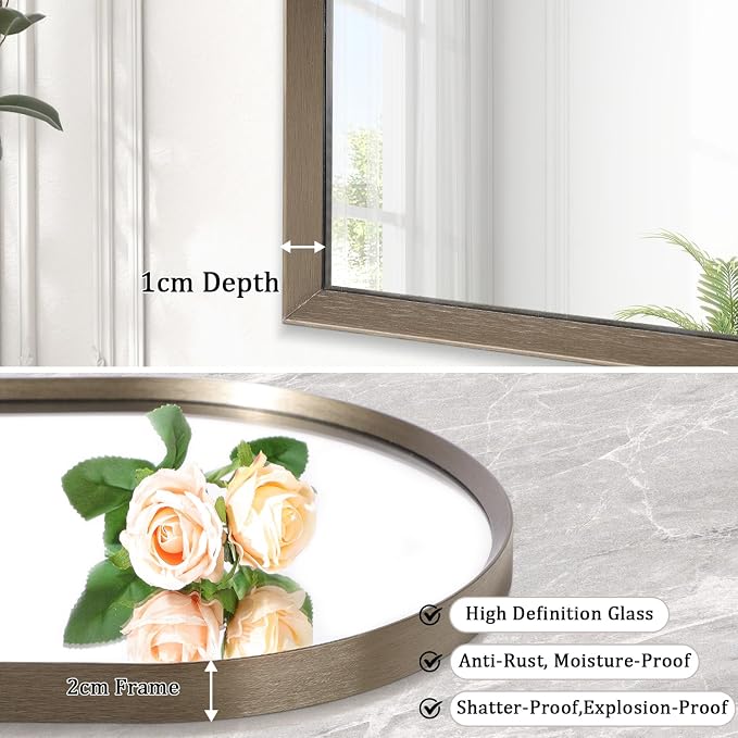 Arched Wall Mirror Bathroom Mirror Brushed Metal Vanity Wall Mounted Mirror - Image 2