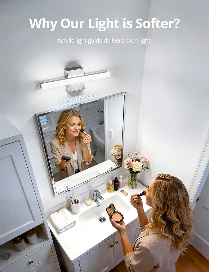 Combuh Modern Bathroom Light Fixtures Over Mirror, 16 Inch IP44 9W Chrome - Image 2