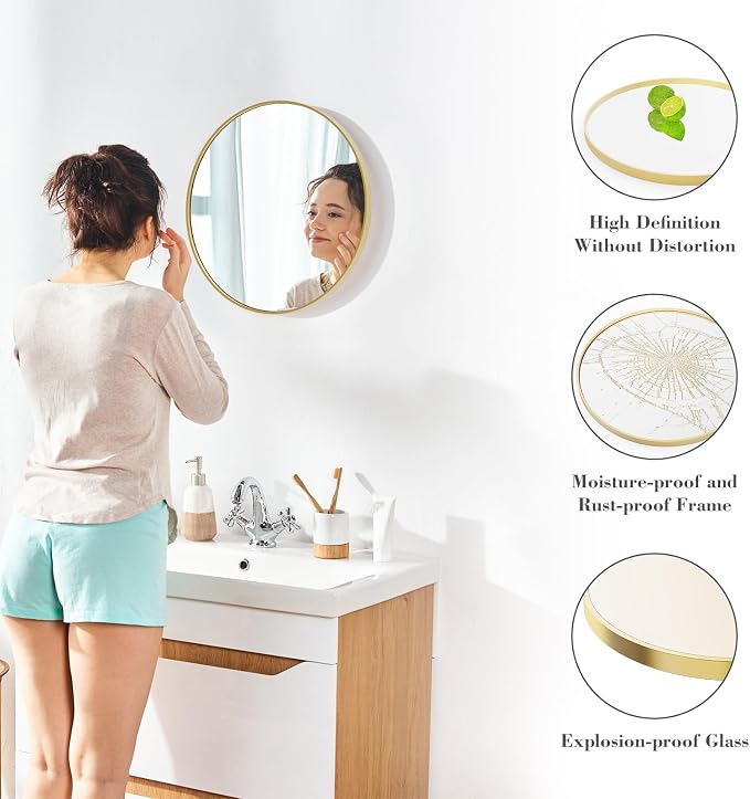Sweetcrispy 20-inch Gold Round Wall Mirror, Circle Bathroom Mirrors - Image 4