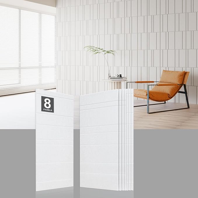 Acoustic Wall Panels – 8 Pack 31.75"x15.75" Thick White Striped Groove Sound by ENSEPST