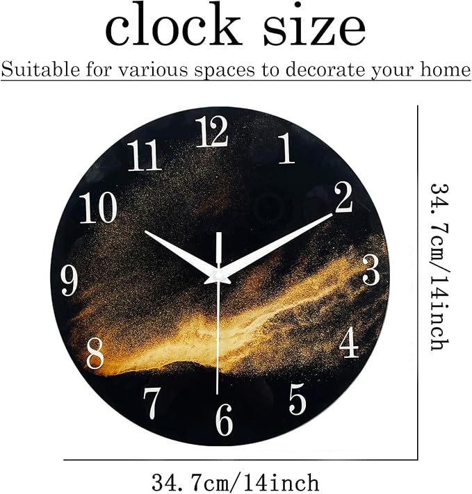 Black Wall Clock for Living Room 14 Inch Glass Analog Wall Clock Battery - Image 5