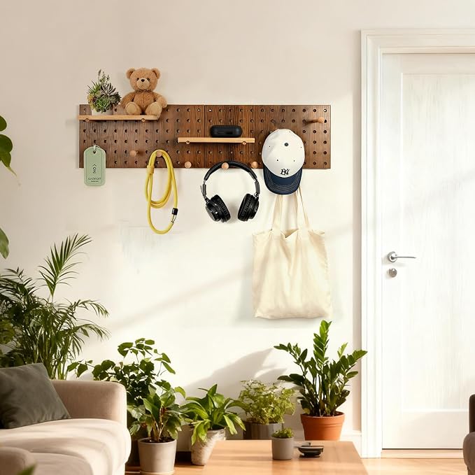 Brown Wood Pegboard Modular Display Wooden Pegboard Combination Wall Organizer - Image 9