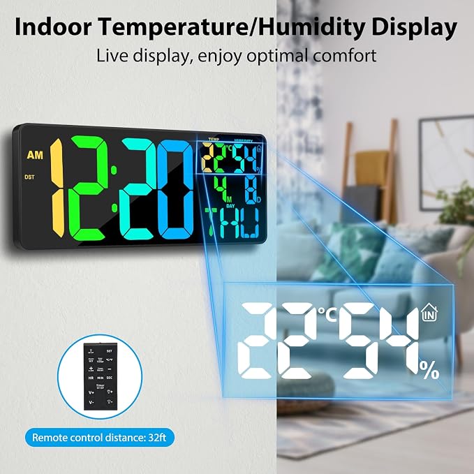 11 RGB Color Changes Large Digital Wall Clock/Bluetooth Auto Time Sync - Image 4
