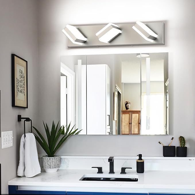 SOLFART Brushed Nickel Vanity Lights Over Mirror, 3 Light LED Bathroom Light - Image 3
