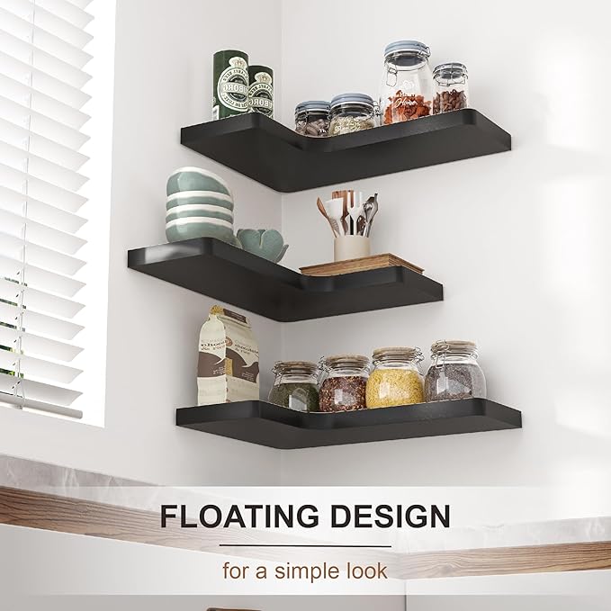 fuqing Corner Floating Shelves for Storage, Solid Wood, Wall Mount Wooden - Image 3