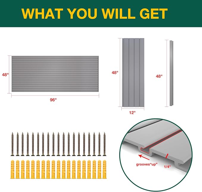 Yuzzy Slat Wall Paneling 4 x 8ft, Garage Slatwall Panel Wall Storage Systems - Image 3