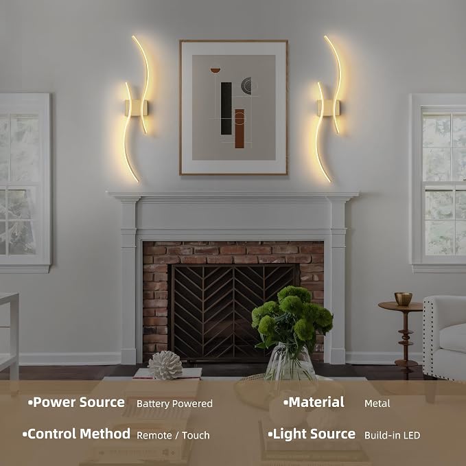 Battery Operated Wall Sconce Set of Two, Dimmable Modern LED Rechargeable Wall - Image 7