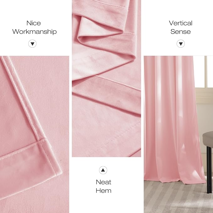 NICETOWN Baby Pink Velvet Curtains 84 inch Long 2 Panels - Image 9