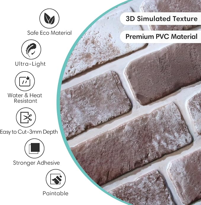 Commomy 10 Pcs Whitewash 3D Brick Peel and Stick Wall Panels - Image 3