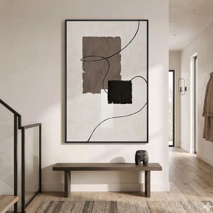 Extra Large Framed Neutral Abstract Wall Art, Vertical Modern Canvas Prints - Image 4