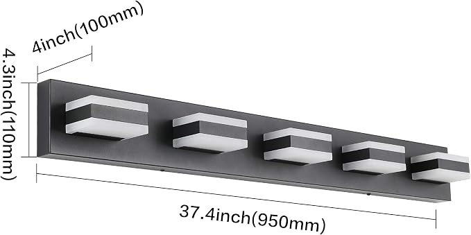 SOLFART Black 5 Light Bathroom Vanity Lights Over Mirror LED Modern Vanity - Image 3