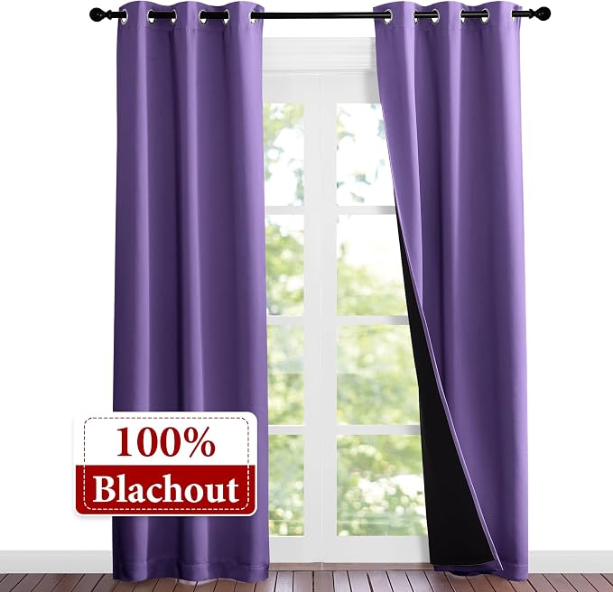 NICETOWN Lilac Purple Full Shade Curtain Panels, Pair of Thermal Insulated & - Image 2