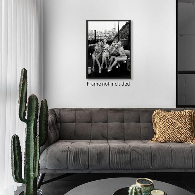 Retro Black And White Woman Canvas Wall Art Fashion Rooftop Party Posters - Image 5