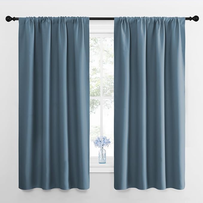 NICETOWN Bedroom Curtains Blackout Draperies, Smoky Blue, 1 Pair, 34-inch W x by NICETOWN