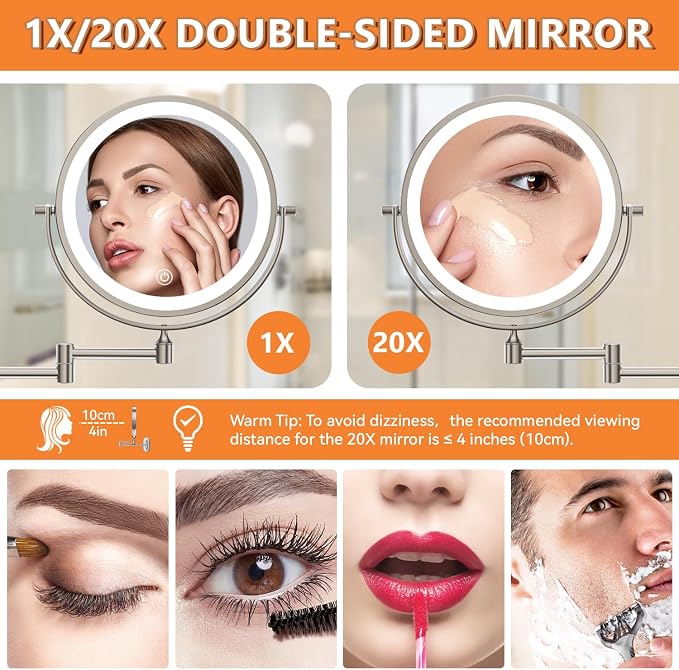 Auxmir 8'' Wall Mounted Lighted Makeup Mirror, 3200mAh Rechargeable - Image 2