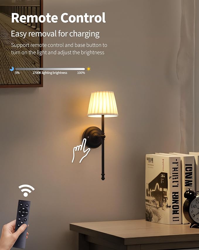 KDG Cordless Wall Sconces Set of 2, Small Wireless 5200mAh Rechargeable Battery - Image 6