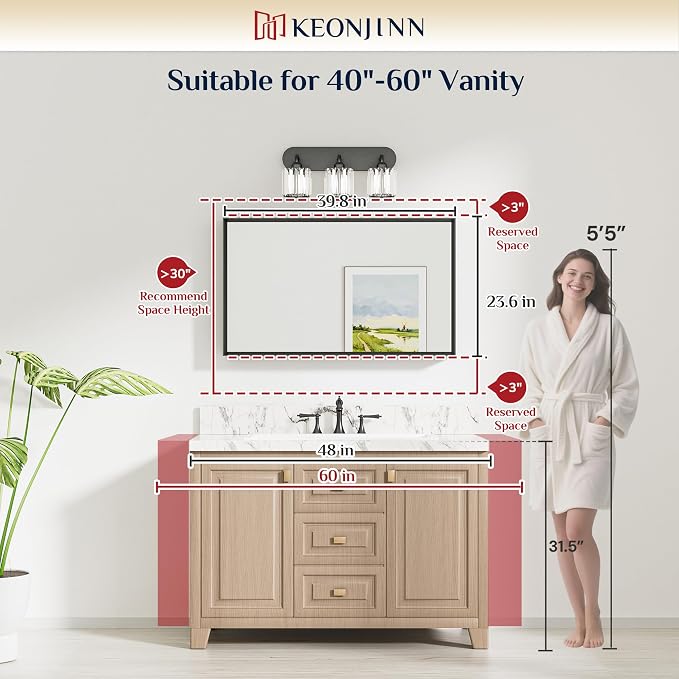 Keonjinn 40 x 24 Inch Brushed Nickel Bathroom Mirrors - Image 7
