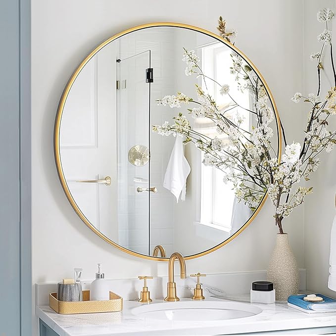 Sunniry Gold Round Mirror, 24 inch Circle Mirror, Round Wall Mounted Mirrors - Image 4