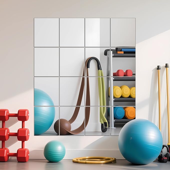 Ruomeng Home Gym Mirrors 14" x 12" x 16Pcs Wall Mounted Mirror Glass Frameless - Image 8