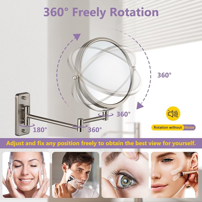 Wall Mounted Makeup Mirror, 1X/5X Magnifying Mirror Double Sided, 8 Inch - Image 3