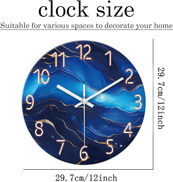 Small Wall Clocks Battery Operated 12 Inch Blue Marble Wall Clock - Image 5