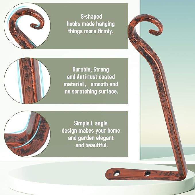FEED GARDEN 2 Pack 10 Inch Hanging Plant Bracket Wall Hooks Decorative Plant - Image 3