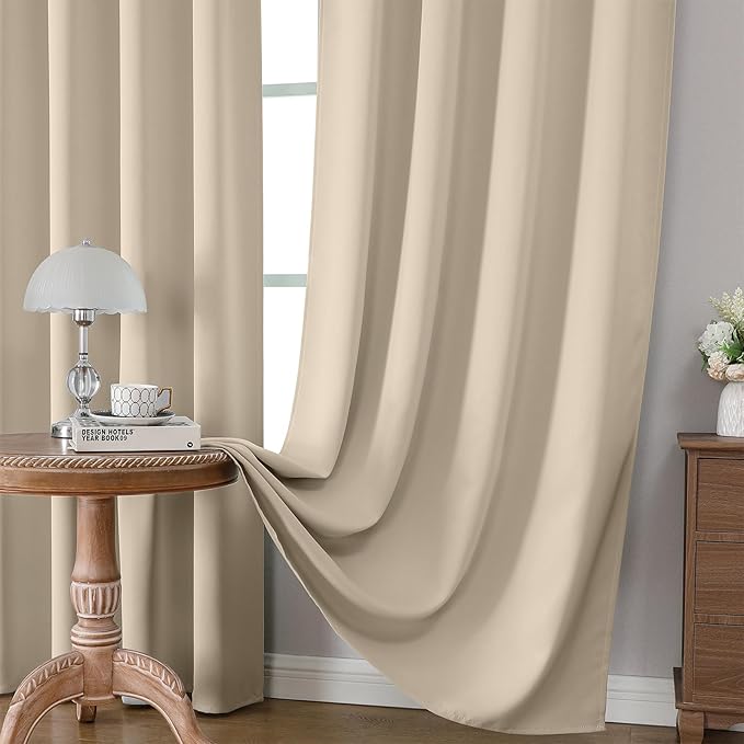 CUCRAF Light Beige Blackout Curtains 63 inch Length 2 Panels Set, Rod Pocket - Image 5
