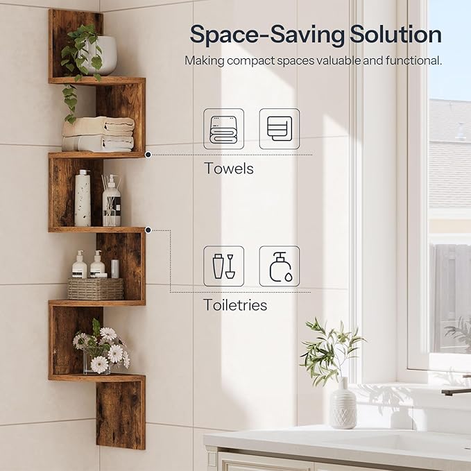 HOOBRO Corner Shelf Wall-Mounted, 5-Tier Corner Bookshelves - Image 6